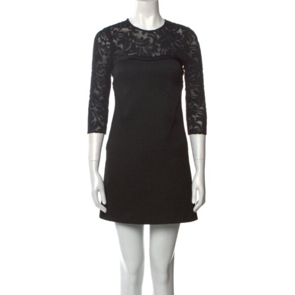 The Kooples Black illusion lace neck mini Dress 1/2 sleeves size LG - Picture 1 of 14